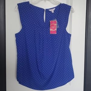 Candies Royal Blue Polka Dot Woman's Sleeveless shirt Sz Large NWT